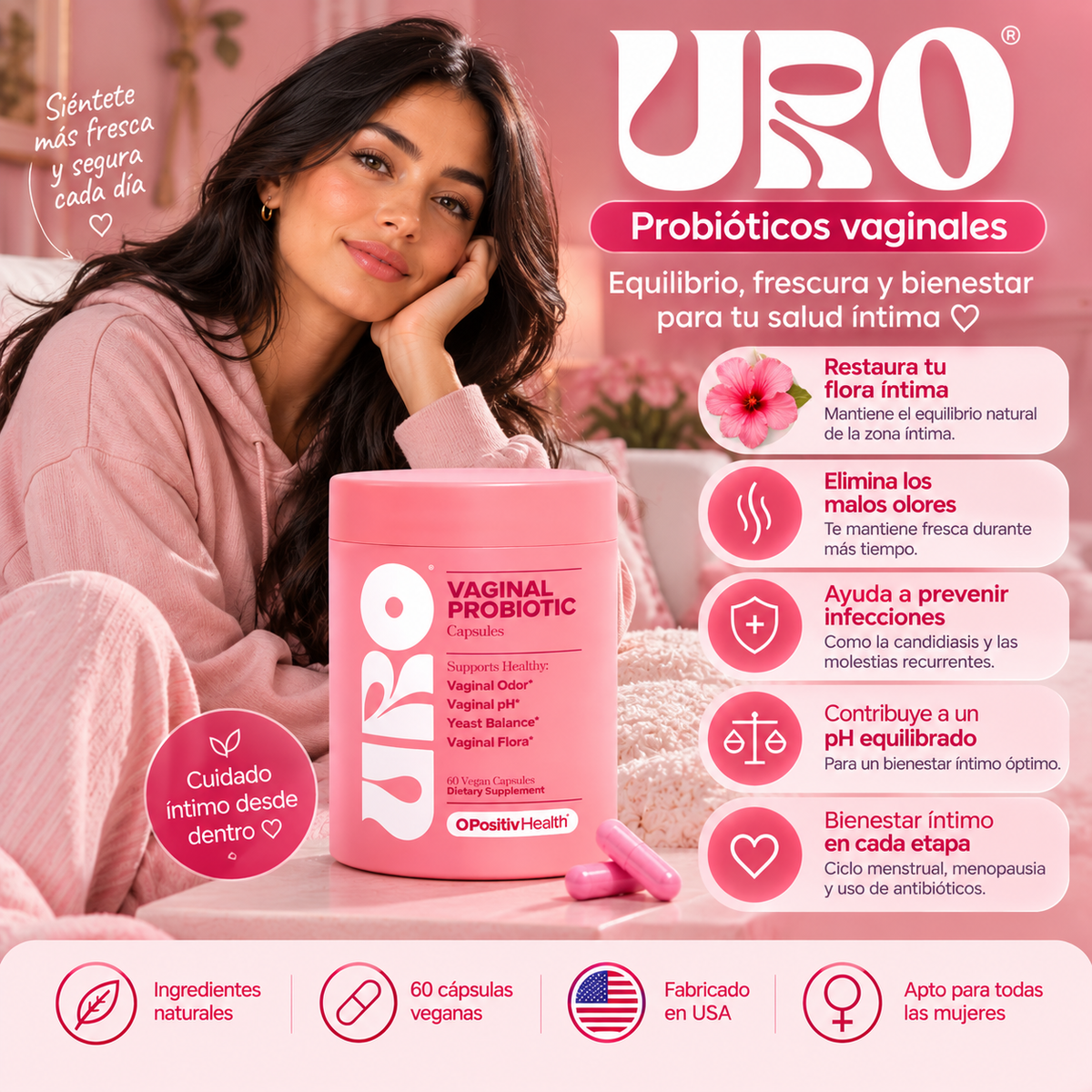 Probióticos Vaginales 60 capsulas | Equilibrio íntimo, frescura y bienestar para sentirte cómoda cada día 🌸